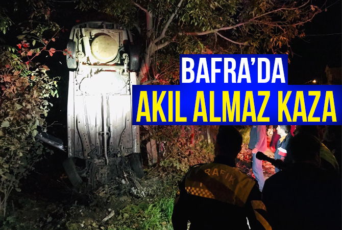 Bafra’da Yoldan çıkan otomobil takla attı