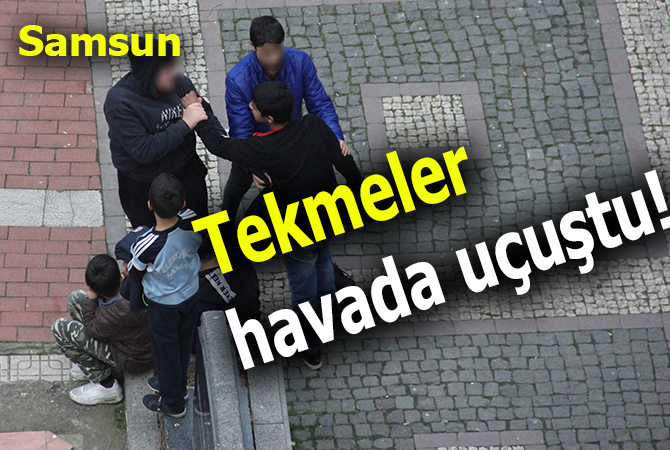 Çocukların uçan tekmeli ve yumruklu kavgası