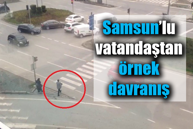 Köpeği kucaklayıp yolun karşısına geçirdi