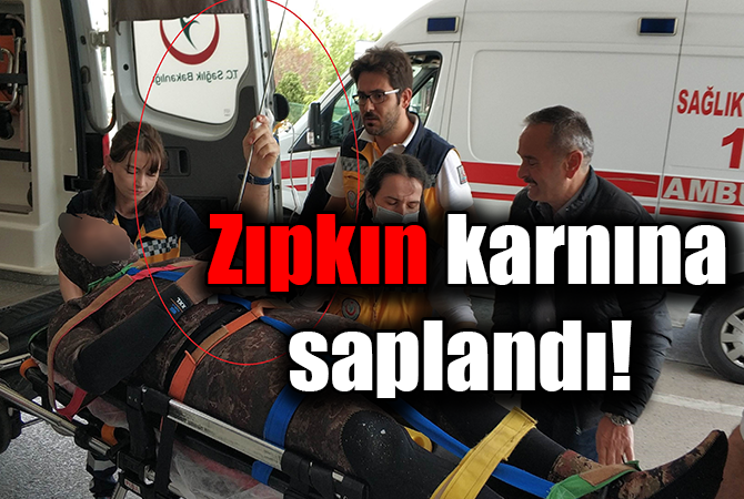 Karnına saplanan zıpkınla hastaneye kaldırıldı