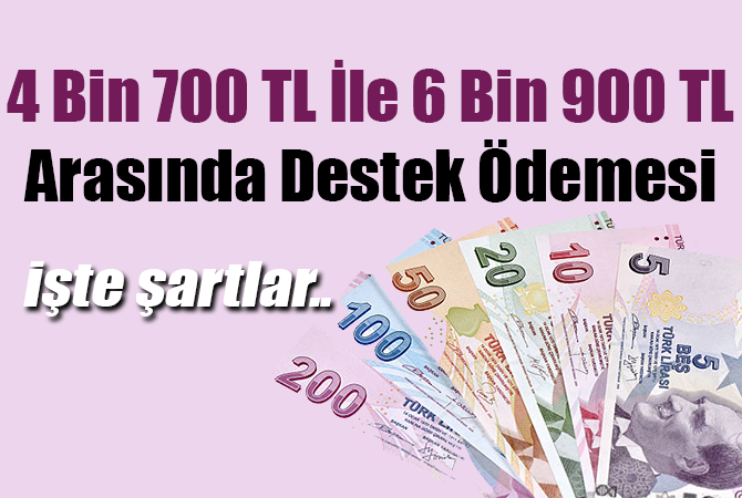 4 Bin 700 TL İle 6 Bin 900 TL Arasında Destek Ödemesi Yapılıyor!