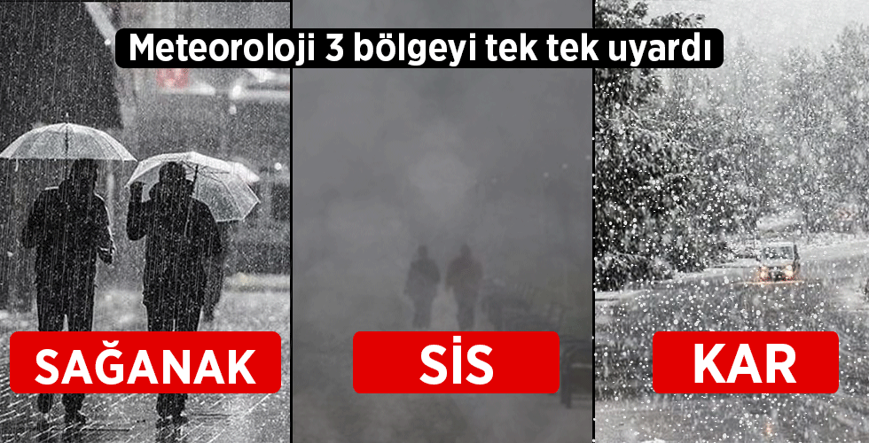 Meteoroloji 3 bölgeyi tek tek uyardı KAR, SİS, SAĞANAK