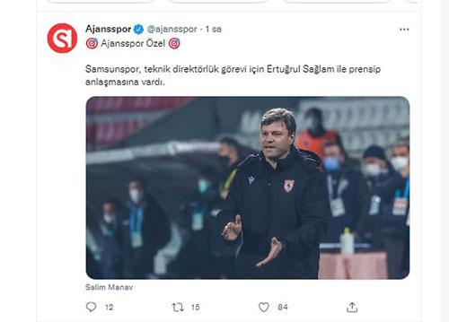Yılport Samsunspor'un Ertuğrul Sağlam ile 'Teknik Direktörlük' için anlaşmaya vardığı öğrenildi