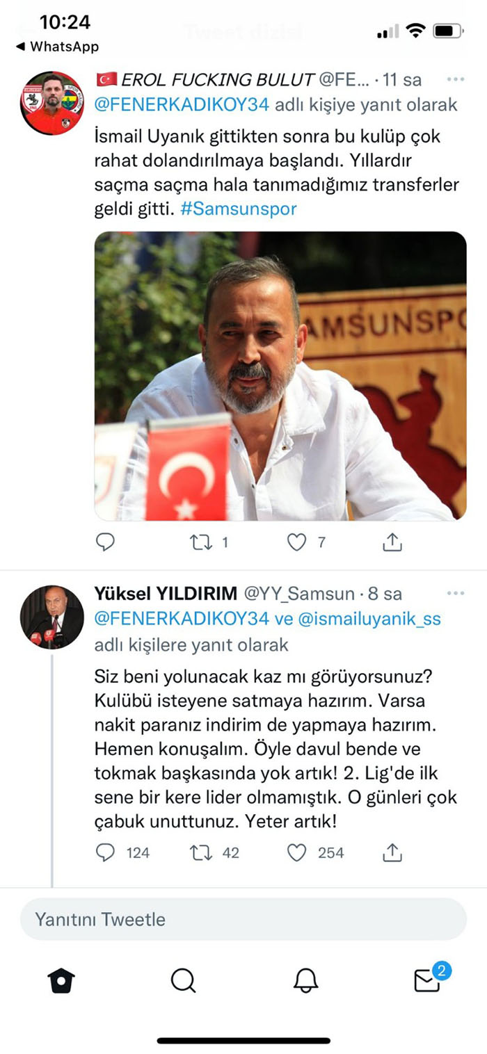 Samsunspor Başkanı Yüksel Yıldırım'ın, "Kulübü satmaya hazırım. İndirim de yaparım" sözleri büyük tepki çekti