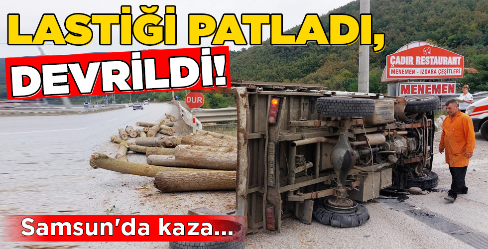 LASTİĞİ PATLADI, DEVRİLDİ!