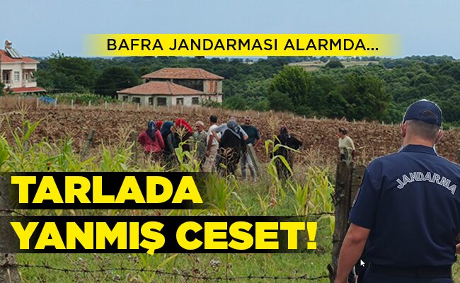 BAFRA JANDARMASI ALARMDA…  TARLADA YANMIŞ CESET!